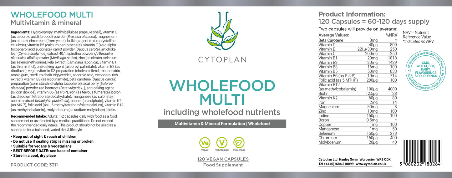 Cytoplan Wholefood multivitamin (120 Capsules)
