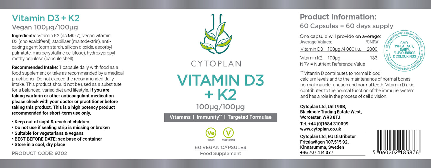 Vitamin D3+K2 Cytoplan (60 capsules)